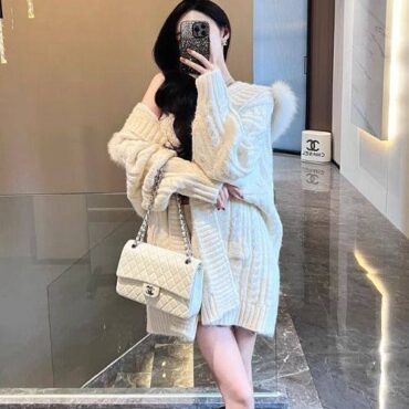 chanel Sweaters Womens Winter Loose Knit Fur Warm Sweater