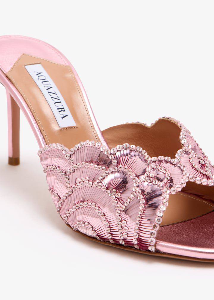 Aquazzura Ce Soir 75 mule in pink metallic leather