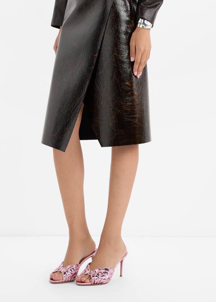 Aquazzura Ce Soir 75 mule in pink metallic leather