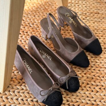 Chanel suede cap-toe CC slingback pumps