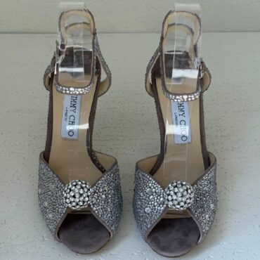 Jimmy Choo Sacora 100 crystal-embellished suede sandals in a nud