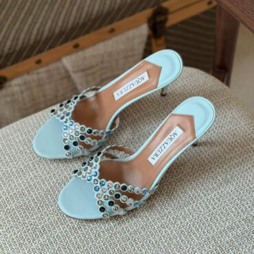 Aquazzura Tequila 75 crystal-embellished mules in light blue